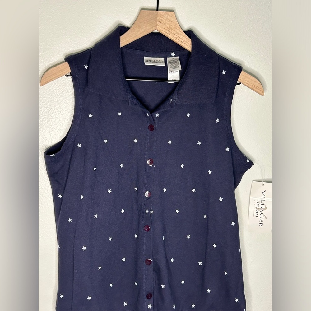 Navy Blue Stars Sleeveless Polo